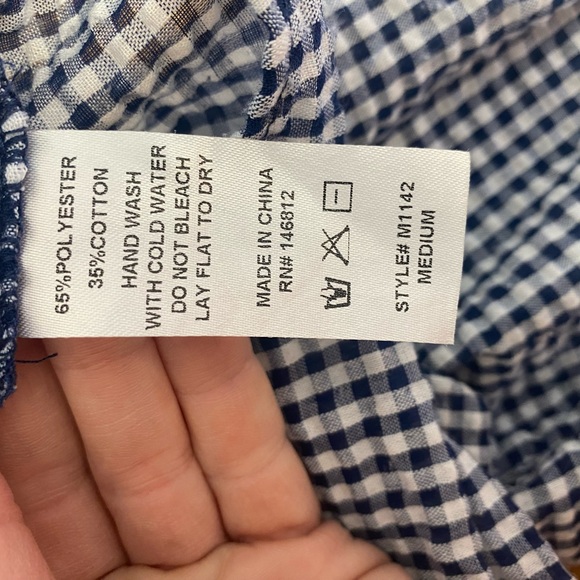 Caution to the Wind gingham cold shoulder button blouse - Picture 6 of 8